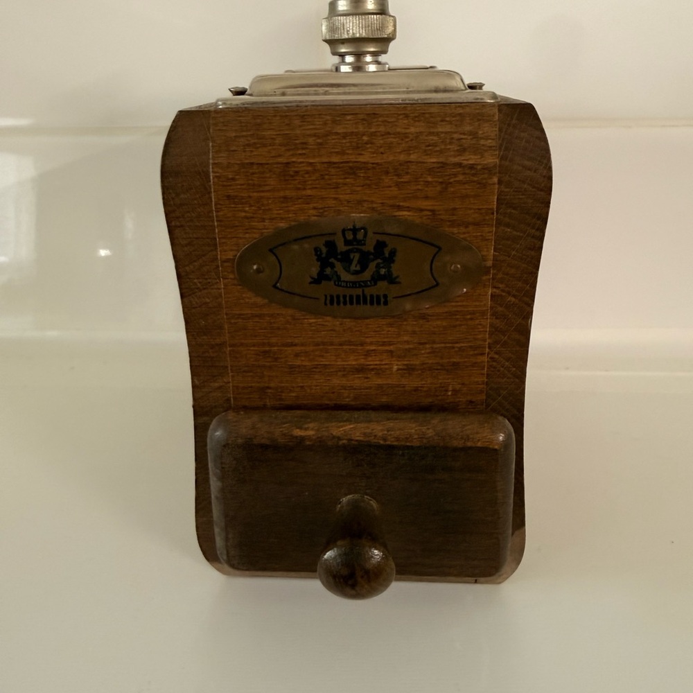 Classic Wooden Coffee Mill with Metal Accents